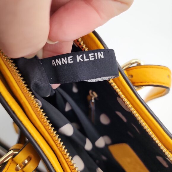 Anne Klein Faux Leather Mustard Yellow Tote Bag With Adjustable Straps & Zip Clo - Picture 15 of 16